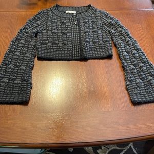 CAbi Black and Gray Cropped Knit Sweater Jacket